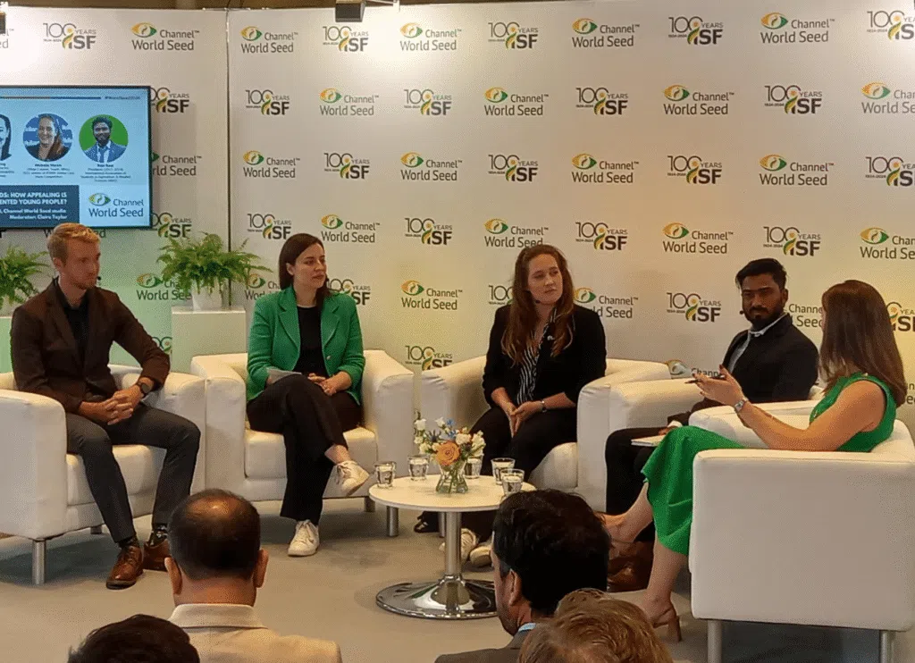 A panel discussion on stage at the ISF World Seed Congress 2024.