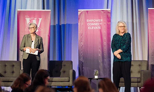 Kincannon & Reed's Lisa Johnson and Sally Day on stage at the Women in Agribusiness 2025 Summit.